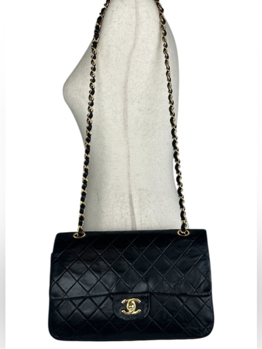 Chanel Medium Classic Double Flap Bag Black Lambskin 24KT Plated - Picture 12 of 13